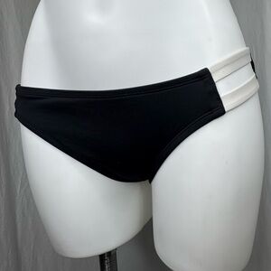 Mossimo Black White Bikini Bottoms M Mid-Rise Swim Briefs with Side Cutout Bands